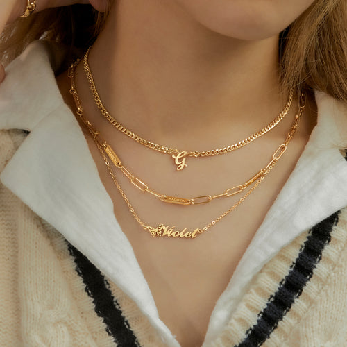 Personalized Letter Necklace, Curb Chain Necklace For Women