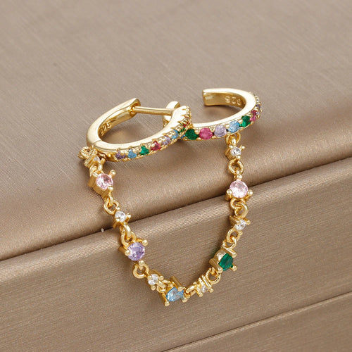 Europe and America CZ Crystal Chain Drop Earrings Stainless Steel